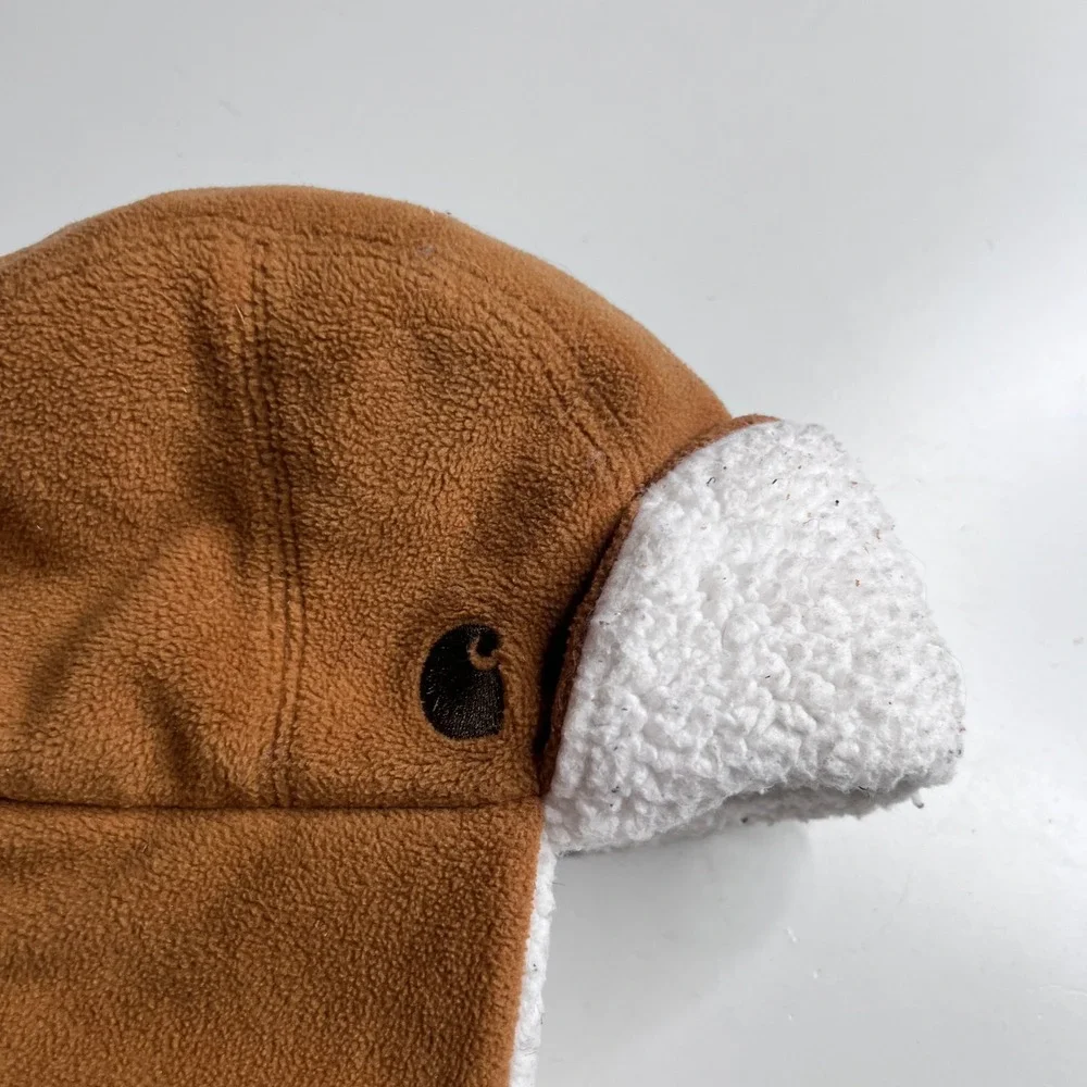 Carhartt Infant Toddler Brown Fleece Sherpa Lined Trapper Hat AH8950 Small Stain